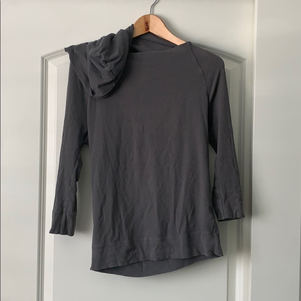 James Perse Grey long sleeve hooded T-shirt.